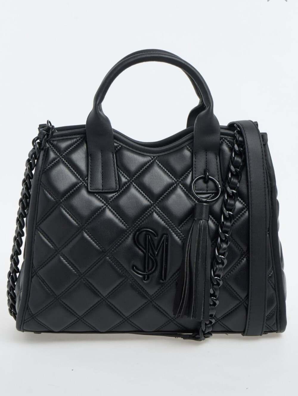 Steve Madden Black Quilted Satchel with Tassel